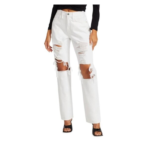 NWT Frame White Distressed Le Jane High Rise Straight Fit Jeans Size 27 - Picture 1 of 12